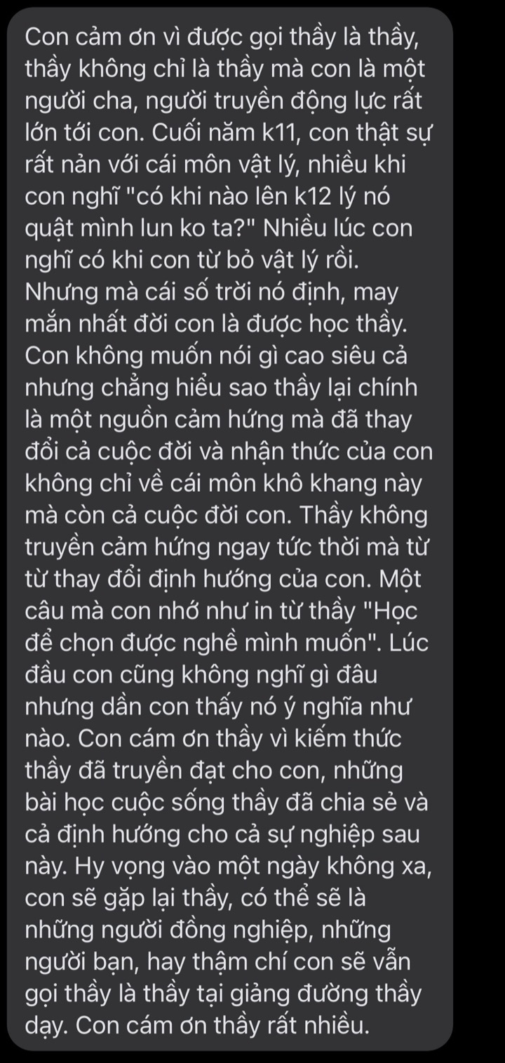 Tin nhắn học trò: thầy là nguồn cảm hứng thay đổi cả định hướng cuộc đời